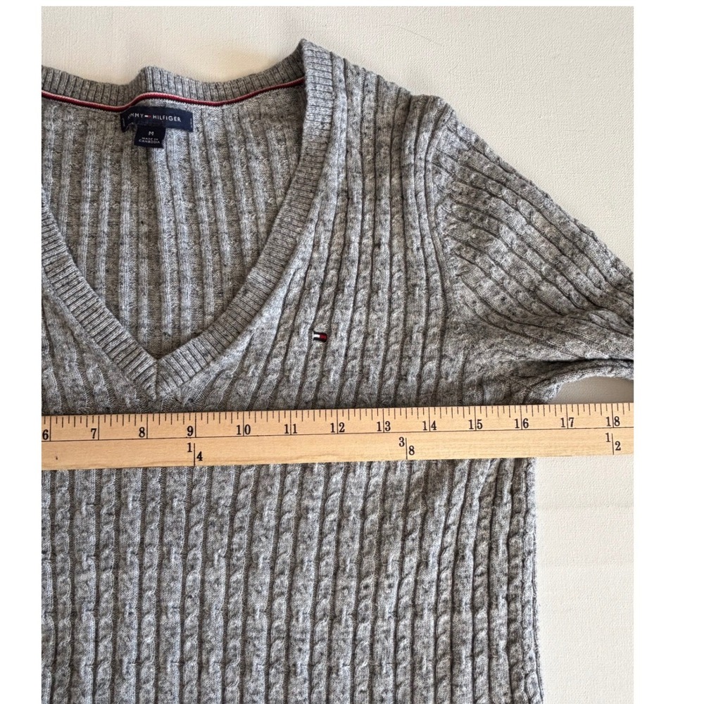 Tommy Hilfiger Womens Grey Cable Knit V-Neck Cotton Sweater Size M Y2K Preppy - Picture 6 of 8